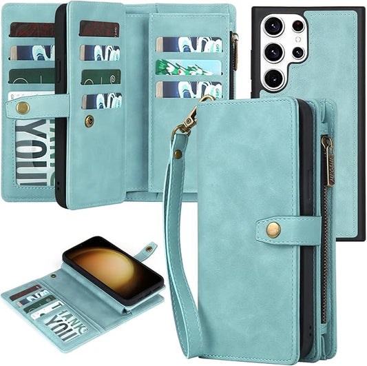 TwoHead for Samsung Galaxy S23 Ultra Wallet Case with Card Holder, PU Leather Detachable Magnetic Phone Case for S23 Ultra 6.8 in(Dream Blue)