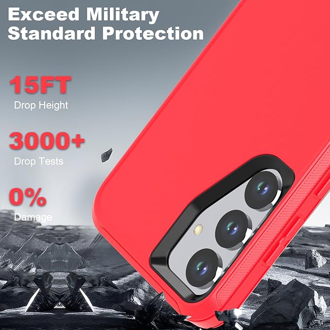 Designed for Samsung Galaxy S24 Plus/S25 Plus Case [with Privacy Screen Protector] 3-Layer Full Body Protection Rugged Shockproof Heavy Duty Phone Case Cover, Red/Black