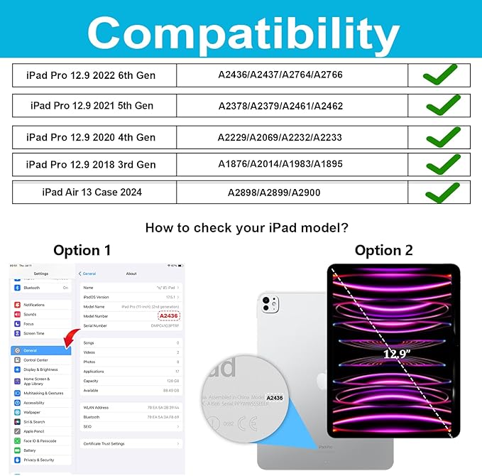 Case for iPad Air 13 Inch M3 2025 & M2 2024: Military Grade Cover for iPad Pro 12.9 6th/5th/4th/3rd Generation W/Screen Protector- Stand- Pencil Holder- Handle- Shoulder Strap- Red