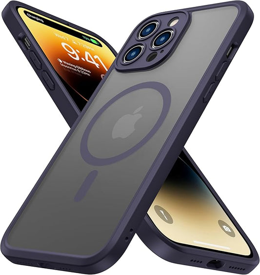 ImpactStrong Magnetic Guard Designed for iPhone 14 Pro Max Case [Camera Protection] [Military Grade Drop Tested] [Compatible with MagSafe] Slim Translucent Matte Phone Case (6.7") - Dark Purple