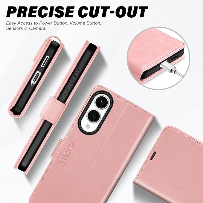 TUCCH Wallet Case for Galaxy S25 Edge, Magnetic PU Leather Stand [RFID Blocking] [4 Credit Card Holders] Flip Cover with [TPU Shockproof Interior Case] Compatible with Galaxy S25 Edge 6.7", Rose Gold