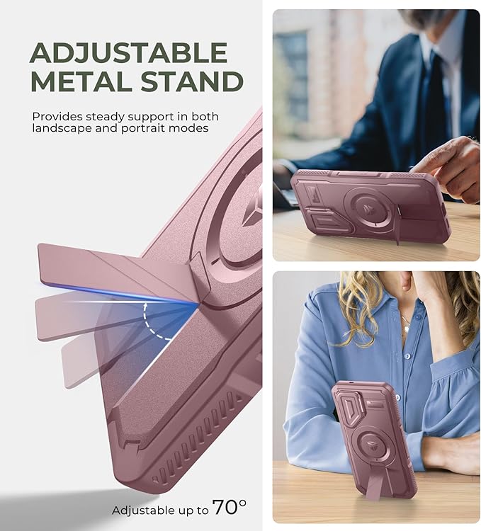 Dexnor for Samsung Galaxy S25 Case with Camera Cover & Adjustable Kickstand & Built-in Screen Protector, Magnetic Rugged Shockproof Bumper Cases Heavy-Duty Magnetic Protective Cover (2025),Peony Pink