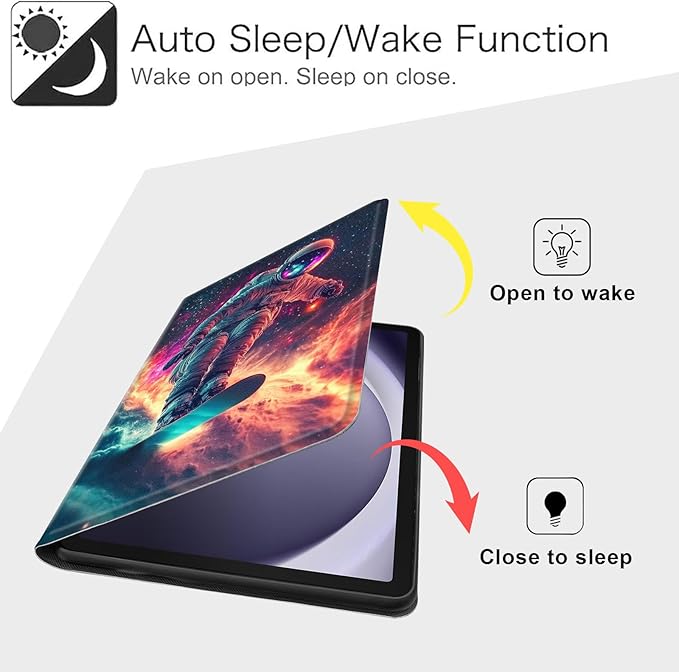 Case for Samsung Galaxy Tab A9 8.7-Inch 2023, Slim PU Leather Stand Cover with Auto Wake/Sleep, Multi-Angle Viewing & Shockproof, Astronaut Skateboard