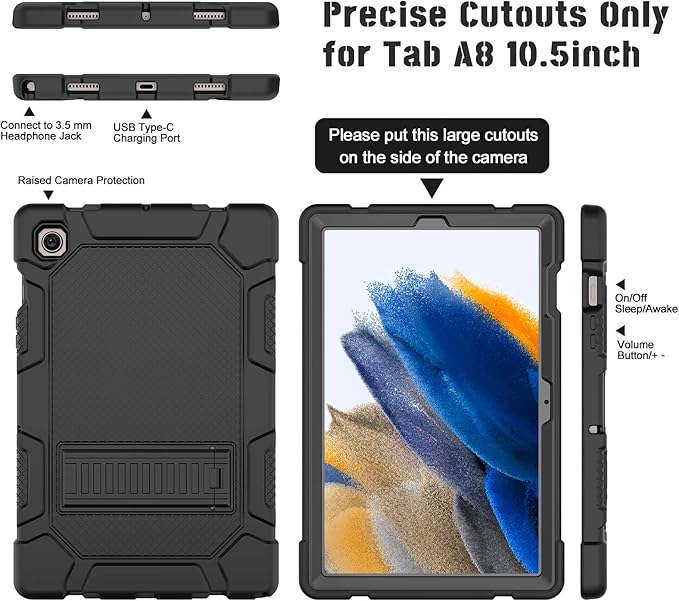 Rantice Galaxy Tab A8 10.5 Case with Kickstand, Hybrid Shockproof Rugged Cover for Samsung A8 Tablet Case 10.5 Inch (SM-X200/X205/X207), Black