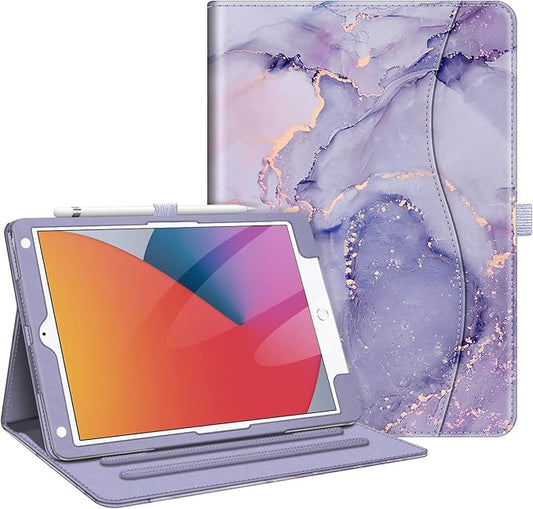 Fintie Case for iPad 9th / 8th / 7th Generation (2021/2020/2019) 10.2 Inch - [Corner Protection] Multi-Angle Viewing Stand Cover with Pocket & Pencil Holder, Auto Sleep Wake, Lilac Marble