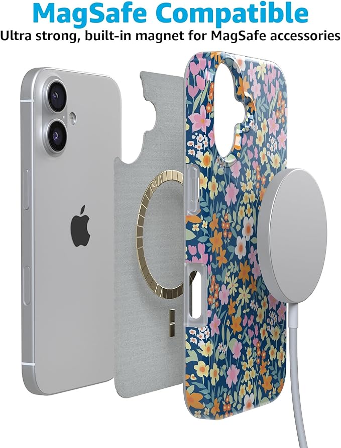Casely iPhone 17 Case | Full Bloom | Navy Floral | Compatible with MagSafe | Classic Ultra Slim Design