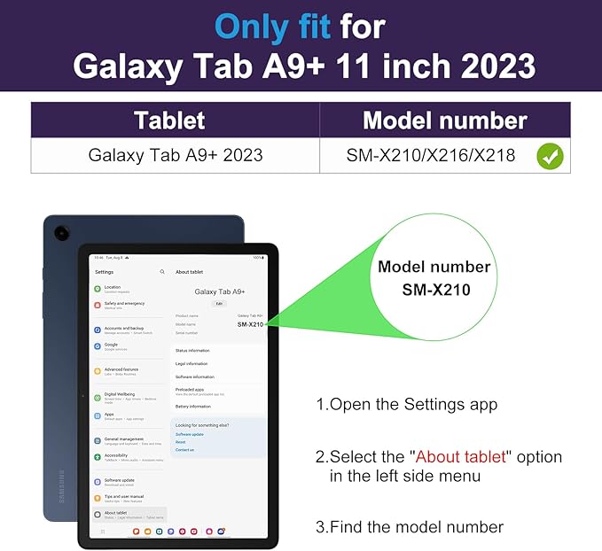 DTTO for Samsung Galaxy Tab A9 Plus 11 inch Case 2023, Premium Leather Business Folio Stand Cover with Hand Strap for Galaxy Tab A9+ 11'' 2023 Model (SM-X210/X216/X218) - Auto Wake/Sleep, Dark Purple