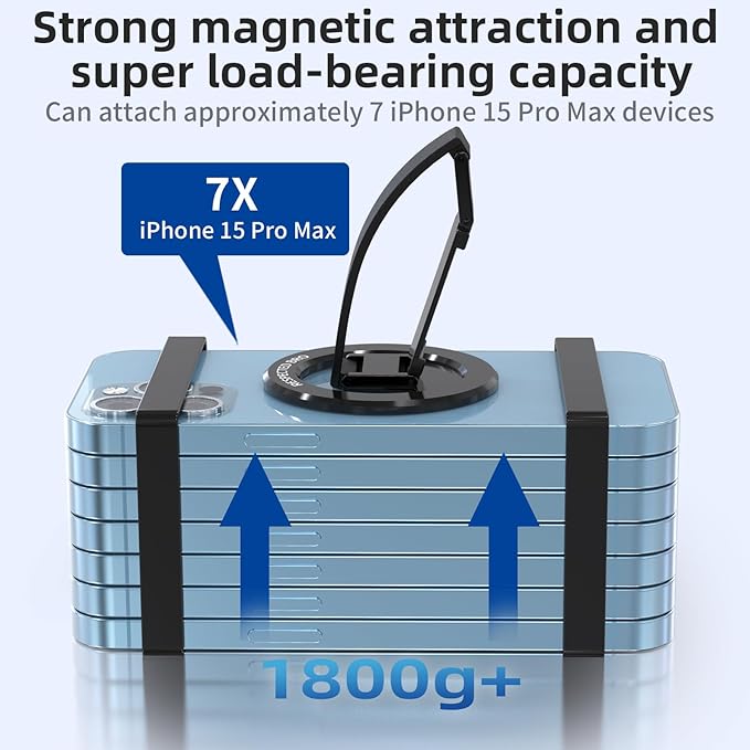 Magnetic-Phone-Grip-Stand, Magnetic Phone Ring Holder Kickstand with Silicone Finger Strap, Compatibility for iPhones, Androids, and More (Black)