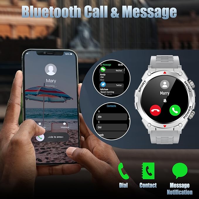 Military Smart Watch, 1.52-Inch Smartwatch with Text and Call, Heart Rate, Blood Oxygen, and Activity Trackers - Compatible with iPhone and Android, for Men and Women (Classic, Gray)