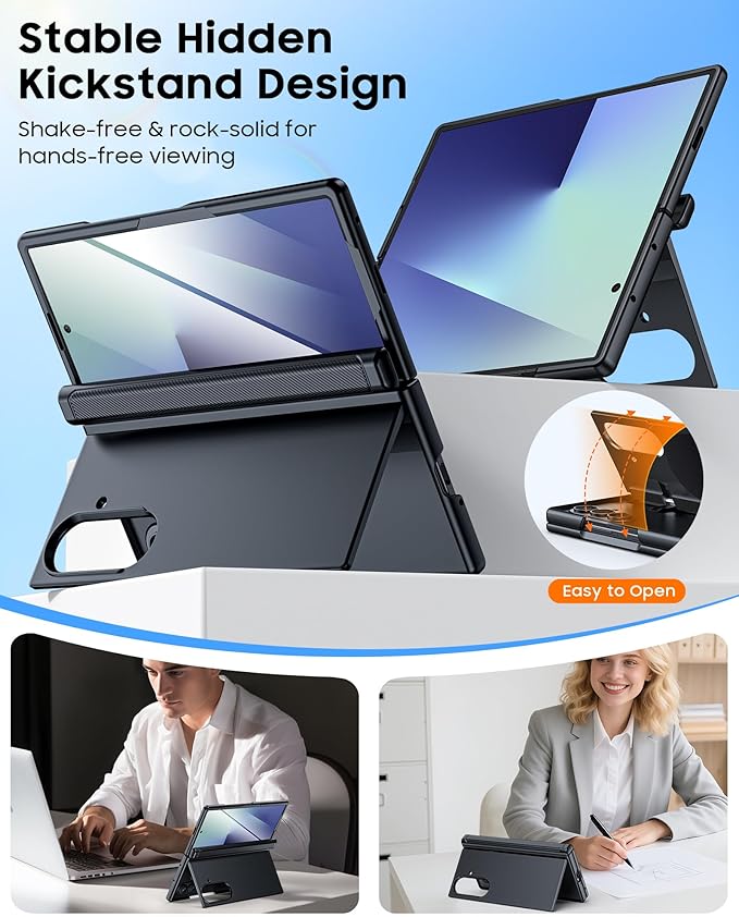 CENMASO Magnetic for Samsung Galaxy Z Fold 7 Case with Stand, Fit for Magsafe, Hinge Protection, Screen Protector, Built-in Hidden Kickstand, Slim Shockproof Phone Case for Galaxy Z Fold 7-Black