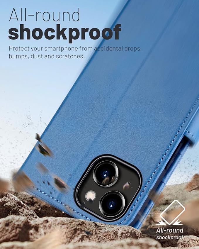 OCASE Compatible with iPhone 15 Wallet Case, PU Leather Flip Folio Case with Card Holders RFID Blocking Kickstand [Shockproof TPU Inner Shell] Phone Cover 6.1 Inch 2023, Light Blue