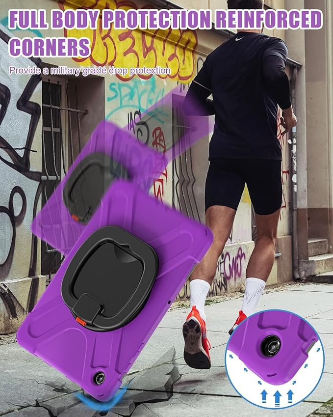 BRAECN Case for Samsung Galaxy Tab A9+/ A9 Plus 11 Inch 2023 SM-X210/X216/X218 with Screen Protector, Rotating Handle Grip, Shoulder Strap, Silicone Heavy Duty Case for Galaxy A9 Plus Tablet, Purple