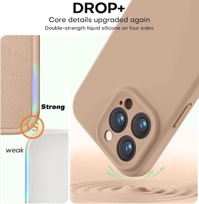 Vooii Compatible with iPhone 13 Pro Max Case, Liquid Silicone Upgrade [Camera Protection] [Soft Anti-Scratch Microfiber Lining] Shockproof Phone Case for iPhone 13 Pro Max 6.7 inch - Light Brown