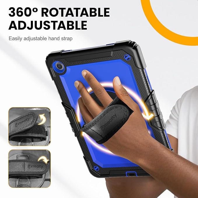 Timecity Case for Samsung Galaxy Tab A9+/ A9 Plus 5G Tablet Case 11'' 2024 SM-X210/X216/X218, Full-Body Protective Case with Screen Protector, 360° Rotating Stand, Hand&Shoulder Strap- Dark Blue