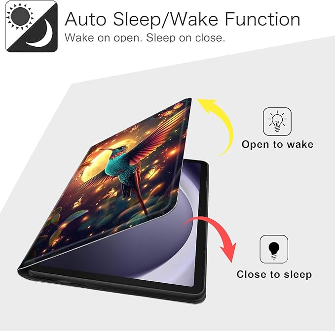 Case for Samsung Galaxy Tab A9+/A9 Plus 11” 2023 Model (SM-X210/X216/X218), Slim PU Leather Stand Cover with Auto Wake/Sleep, Multi-Angle Viewing & Shockproof, Colorful Hummingbird