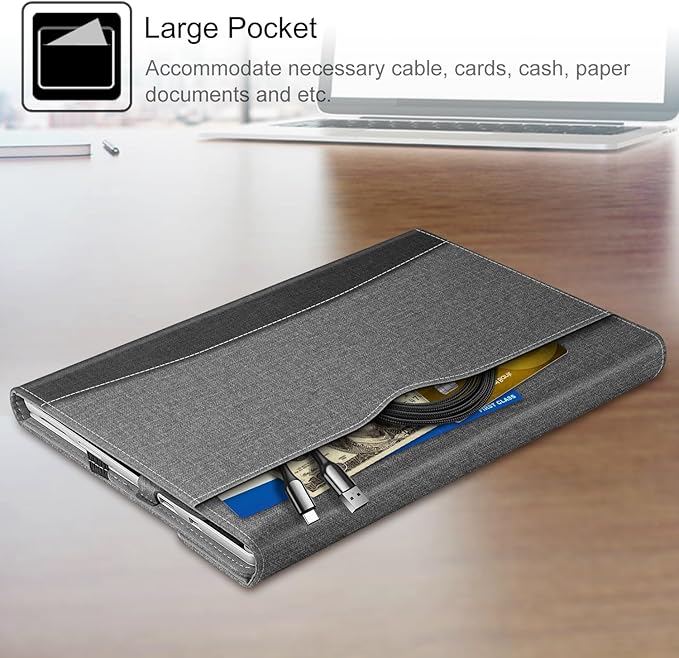 Fintie Case for 12.3 Inch Microsoft Surface Pro 7 Plus, Surface Pro 7/6/5/4/3 - Portfolio Business Cover with Pocket, Compatible with Type Cover Keyboard, Gray