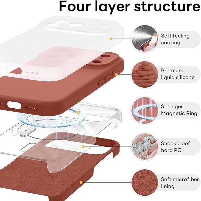 Vooii Magnetic Compatible with iPhone 17 Pro Max Case (Compatible with Magsafe) (Upgraded Camera Protection) Liquid Silicone Shockproof Full Body Protective Phone Cover for Women Men, Caramel, 6.9”