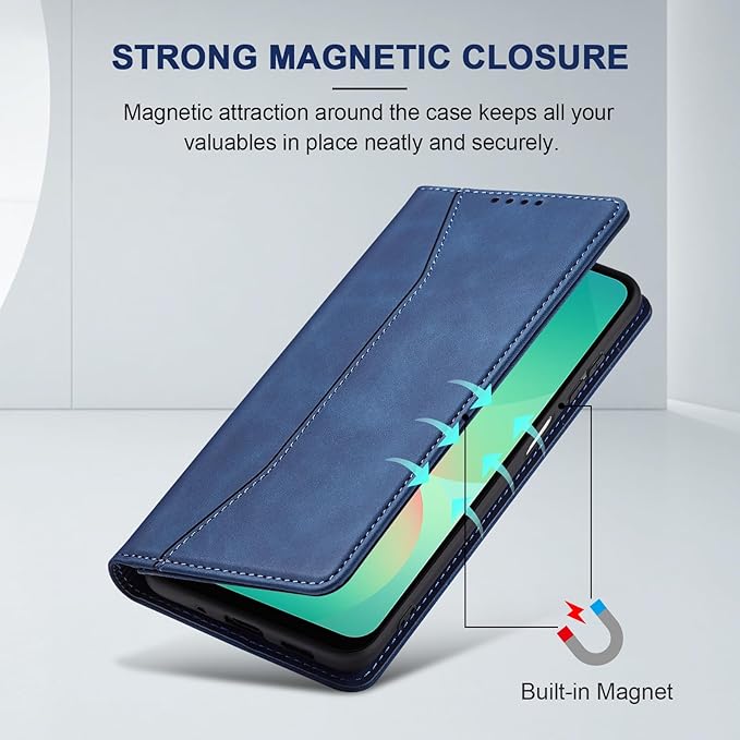 Jasonyu Flip Wallet Case for Samsung Galaxy A26 5G,Leather Magnetic Folio Cover with Card Holder,Kickstand - TPU Shockproof Durable Protective Phone Case,Blue
