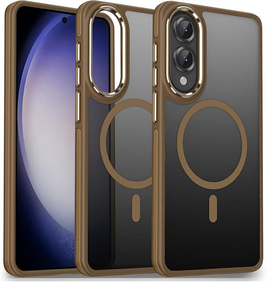 for Samsung Galaxy S25 Edge Case, Fits for Magsafe, Anti-Fingerprint Anti-Scratch Matte Cover, Color Hybrid Magnetic Cell Phone Case for Galaxy S25 Edge, Drop Resistant Protection (Brown)