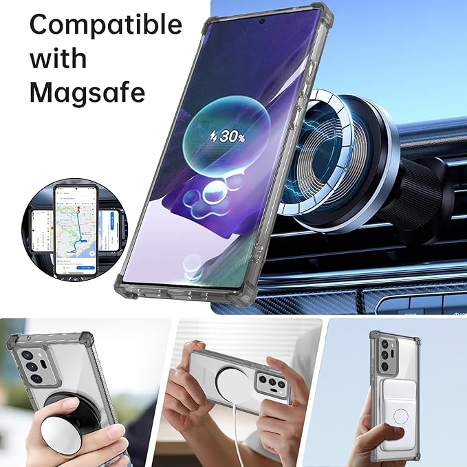 Magnetic for Samsung Galaxy Note 20 Ultra Case Compatible with MagSafe Wireless Charging,with Screen Protector,Phone Case Built-in 360°Kickstand Shockproof Military Grade Drop Protection Black