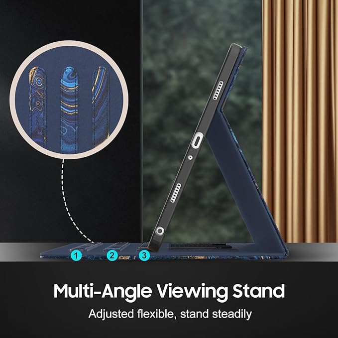 OKP Case for Samsug Galaxy Tab A9+ Plus 11 inch 2024(SM-X210/X216/X218), PU Leather Folio Cover with Multi-Angle Stand//Pen Holder, Auto Wake/Sleep Case for Galaxy A9+ 11" Tablet (Marble Oceanblue)