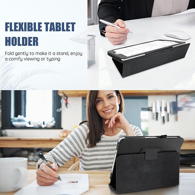 Slim Leather Case for Samsung Galaxy Tab A7 Lite 8.7'' 2021 (SM-T220 T225 T227), Multi-Angle Stand Full-Protective Tablet Cover Book Case with Stylus Pen,Screen Film (Black)