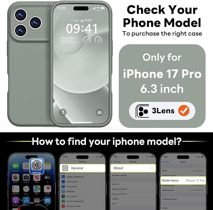 Vooii Magnetic Compatible with iPhone 17 Pro Case (Compatible with Magsafe) (Upgraded Camera Protection) Liquid Silicone Shockproof Full Body Protective Phone Cover for Women Men, Calke Green, 6.3”