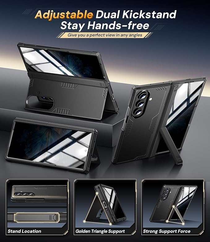 for for Samsung Galaxy Z-Fold-7 Case: Military Shockproof Rugged Hinge & Privacy Screen Protector [Anti Spy] [Dual-Stand] [Anti-Fingerprint] Durable Bumper Cover for Z Fold7 5G 2025 (Black)