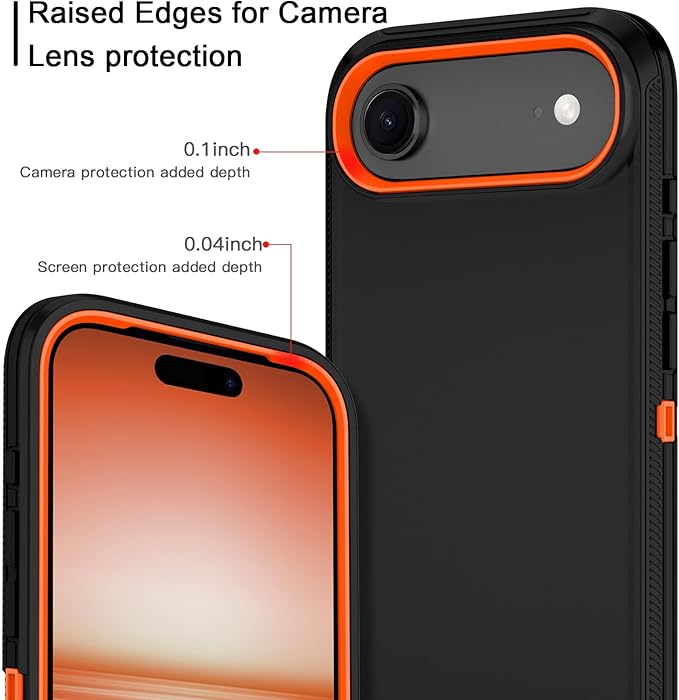 for iPhone Air Case/iPhone 17 Air Case Shockproof Dust/Drop Proof 3-Layer Full Body Protection [Without Screen Protector] Rugged Heavy Duty Cover for Apple iPhone Air 6.5" 2025,Black/Orange
