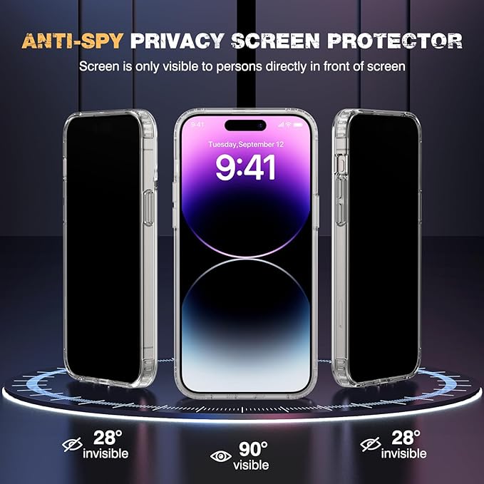 Diaclara Designed for iPhone 14 Pro Case, [with Privacy Screen Protector] [Anti Spy] [Military Grade Drop Protection] Heavy Duty Full-Body Shockproof Phone Case, Clear