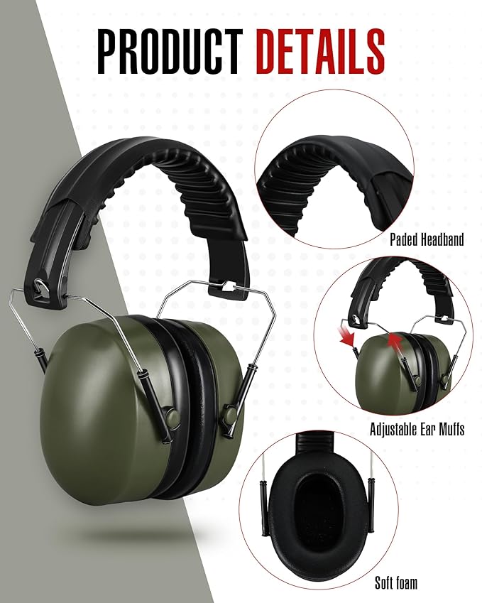 12 Pcs Hearing Protection Ear Muffs NRR 28dB Noise Reduction Headphones Shooting Ear Protection Earmuffs (Army Green)