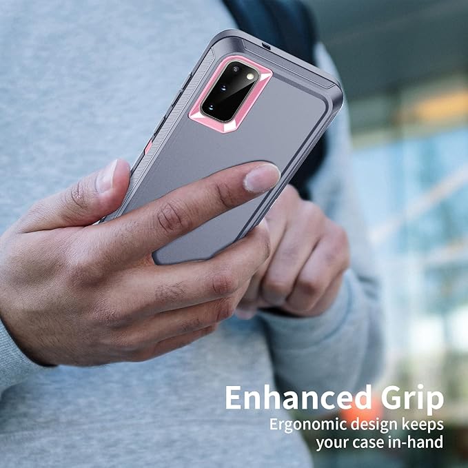 for Galaxy S20 FE 5g Case,Shockproof Dropproof Dustproof 3-Layer Full Body Protection Rugged Heavy Duty High Impact Hard Cover Case for Galaxy S20 FE 6.5 inch,Grey/Pink