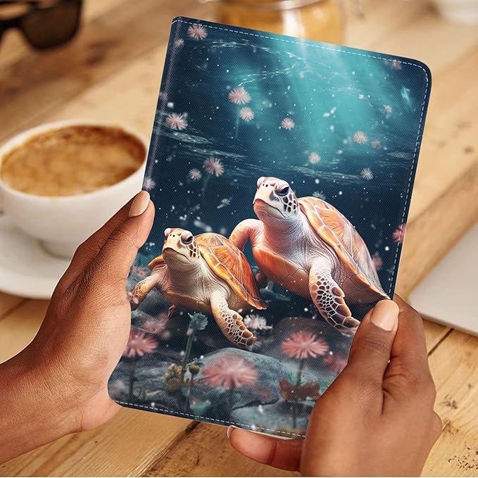 Case for Samsung Galaxy Tab S10 Lite / S10 FE / S9 FE 10.9-Inch / S9 11-Inch, Slim Lightweight PU Leather Stand Cover with Auto Wake/Sleep, Sea Turtle