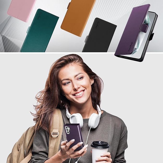 Wallet Flip Case for Samsung Galaxy S25 Ultra 5G - [RFID Blocking] Luxury PU Leather Card Holder Magnetic Phone Cover with Kickstand,Shockproof Protective Case,Purple