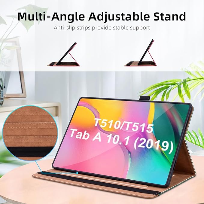 Case for Samsung Galaxy Tab A 10.1 2019 (SM-T510/T515/T517) PU Leather Multi-Angle Viewing Stand with Card Pocket Tablet Cover for 10.1 Inch Tablet Android 2019,Retro Green