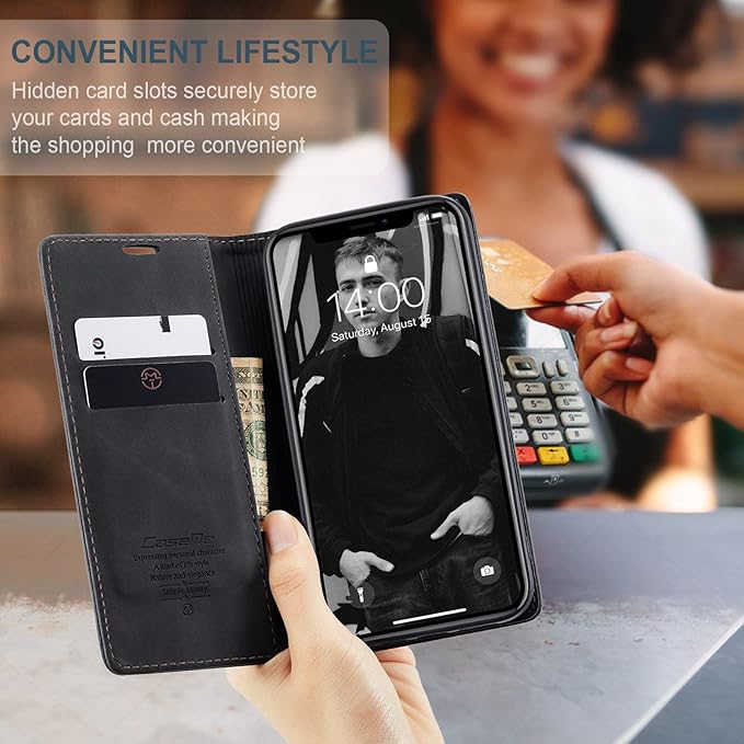 for iPhone XR 6.1-Inch Case, Flip Wallet Leather Case with Card Holder Magnetic Closure Shockproof Kickstand Protective Phone Cases Cover for iPhone XR, Black
