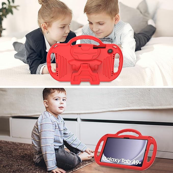 AVAWO Kids Case for Samsung Galaxy Tab A9+/A9 Plus 11 Inch 2023 Case, with Strap, Shockproof Lightweight Handle Stand 2023 Model (SM-X210/X216/X218) with Lanyard, Red