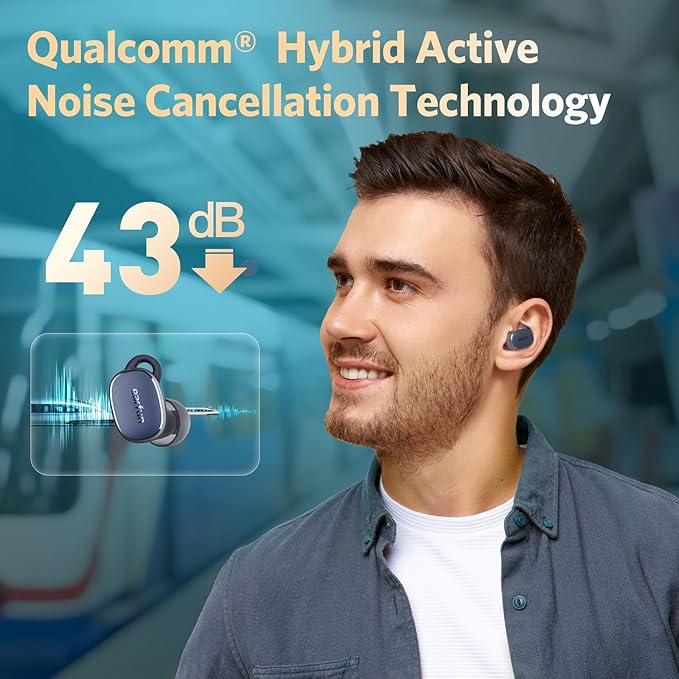 EarFun Free Pro 3 Noise Cancelling Wireless Earbuds, Hi-Res Sound, Snapdragon Sound with Qualcomm aptX™ Adaptive, 6 Mics ENC, Bluetooth 5.3 Earbuds, Multipoint Connection, Custom EQ App, Navy Blue