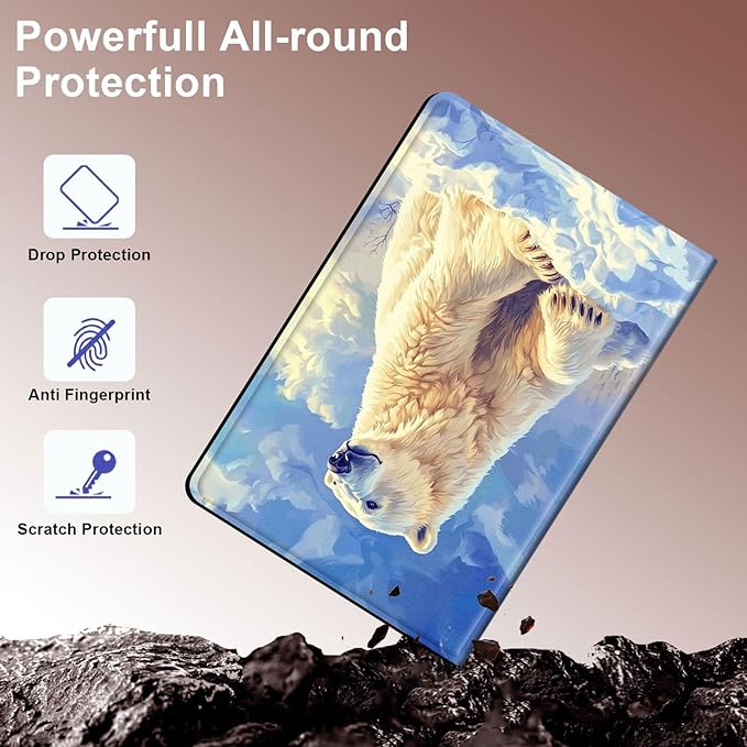 Case for Samsung Galaxy Tab S10 FE/ S9 FE 5G 10.9 Inch/Tab S9 11 Inch, Slim PU Leather Stand Cover with Auto Wake/Sleep, Multi-Angle Viewing & Shockproof, White Polar Bear