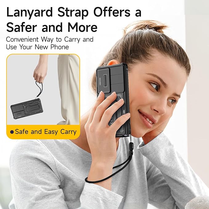 for Samsung Galaxy S25 Ultra Case with 2*Screen Protector, Slide Camera Cover, Kickstand, Lanyard Strap, Military Grade Shockproof Protective Heavy Duty Non-Slip for S25 Ultra Case-6.9'', Black