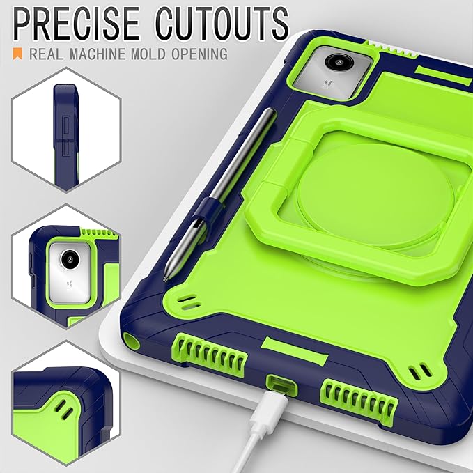 Case for Lenovo Tab M11 11 inch Tablet (TB-330FU / TB-331FC) 2024 Released - Heavy Duty Impact Resistant Case Cover with Rotating Ring Stand (Navy Blue/Green)