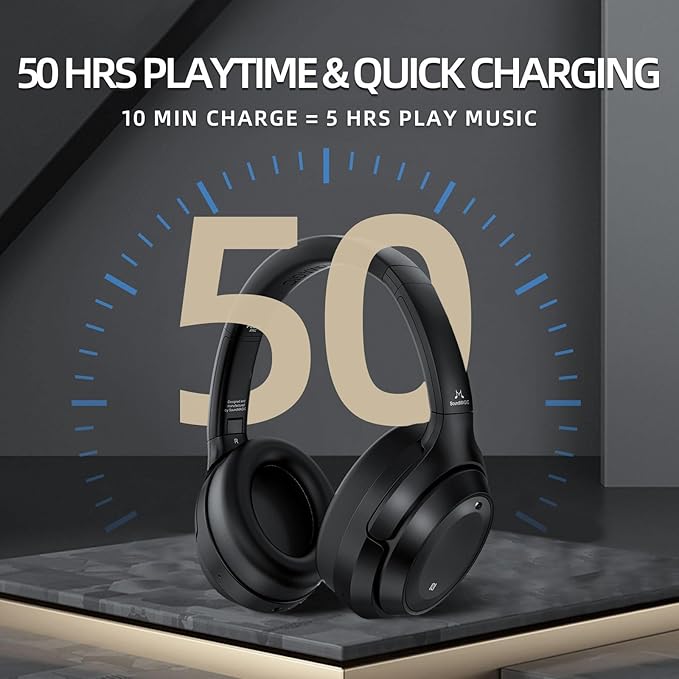 SoundMAGIC P60BT Audiophile Headphone Wireless Bluetooth HiFi Stereo Sound Best Over-Ear Music Headset with Active Noise Cancelling, HD MIC, Touch Sensitive Control, 50 Hours Playing Time, Black