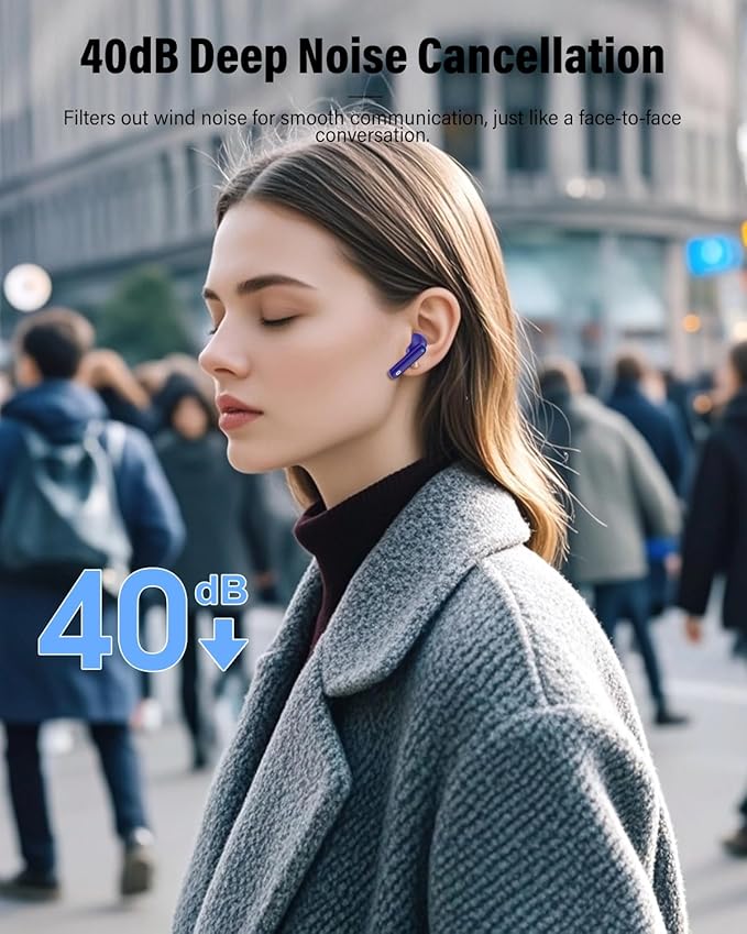 Wireless Earbuds, Bluetooth 5.4 Headphones Bass Stereo, Ear Buds with Noise Cancelling Mic, IP7 Waterproof in Ear Earphones, 36H LED Display Bluetooth Earbuds for Laptop Pad Phones Sports, Dark Blue