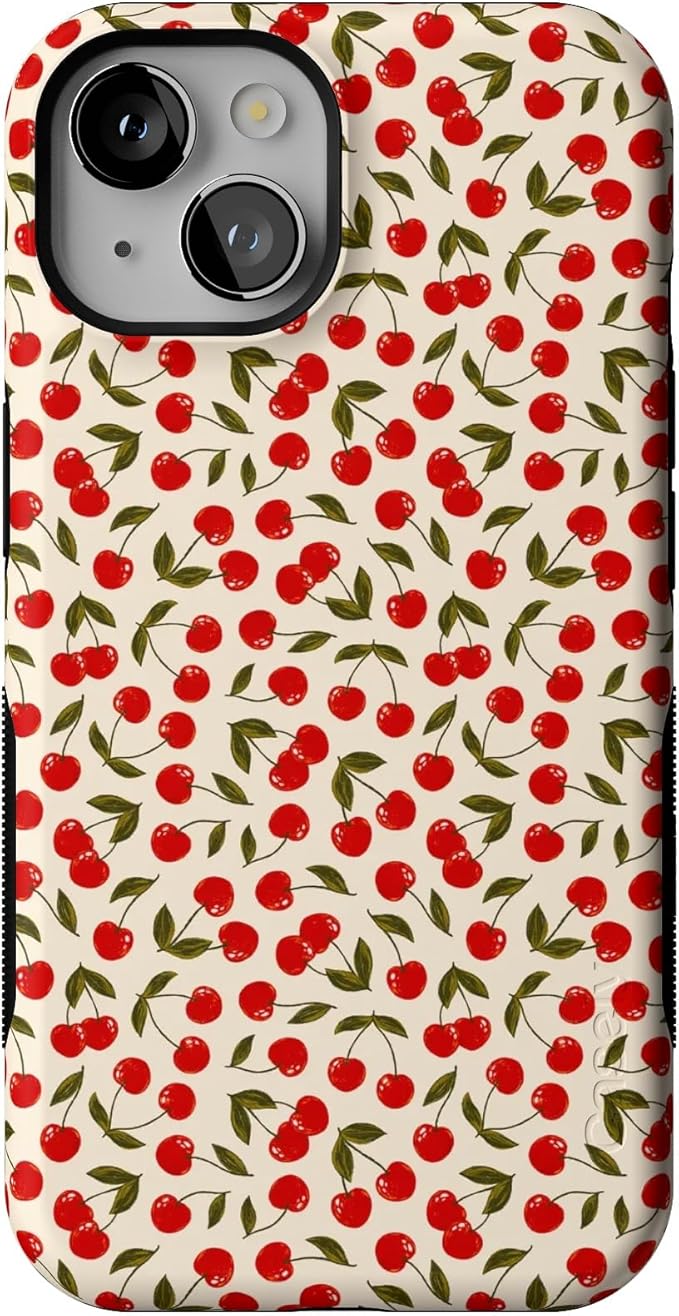 Casely iPhone 14 Case | Cherry on Top | Red Cherries Floral | Compatible with MagSafe | Bold Protective Design