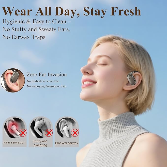 Open Ear Headphones,Ultra-Light 6.2g,Adjustable Ear Hooks,48H Playtime,BT 5.4 Wireless Open Ear Earbuds with IPX5 for Running,Office,Fitness,Workout (Black)