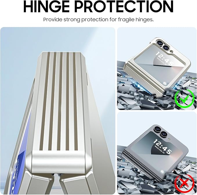 CENMASO for Galaxy Z Flip 6 Case/Z Flip 7 FE Case with Hinge Protection & Built-in Screen Protector, Ultra-Thin Full-Body Shockproof Protection Phone Case for Z Flip 6/Flip 7 FE-Natural Titanium