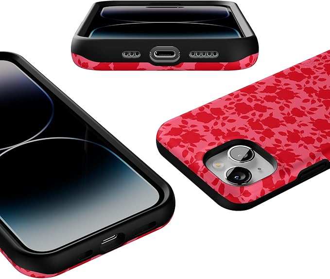 Casely iPhone 14 Case | Rose Garden | Red Floral Aesthetic | Compatible with MagSafe | Bold Protective Design
