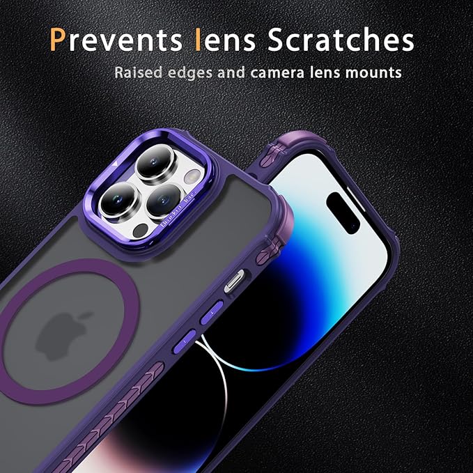 Magnetic for iPhone 14 Pro Max Case Purple with MagSafe Wireless Charging Heavy Duty Military-Grade Shockproof Protection Adjustable Kickstand Slim Matte Anti-Fingerprint Cover Men Women