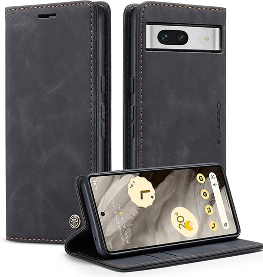 for Google Pixel 7A Case, Flip Wallet Leather Case with Card Holder Magnetic Closure Shockproof Kickstand Protective Phone Cases Cover for Pixel 7A,Black