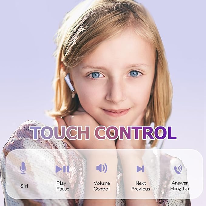 True Wireless Earbuds Purple Bluetooth 5.3 with Microphone for Working Out Noise Canceling Blue Tooth Ear Buds Deep Bass TWS Wireless Earphones with Charging Case in Ear Headphone for iPhone Android